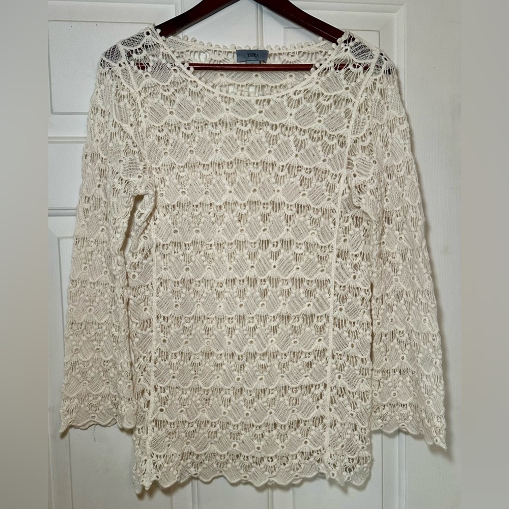 Yaira Crotchet Long‎ Sleeve Top Size XL Cream  Boho.